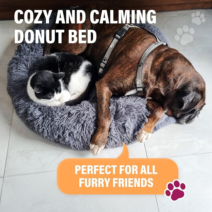 Active Pets Premium Small Donut Dog Bed, Fits Up to 45 lbs, Machine Washable Cushion, Plush Long Pile Faux Fur Fabric, Portable Light Grey Pet Bed Furniture for Puppies Adult Canines & Cats - Image 5