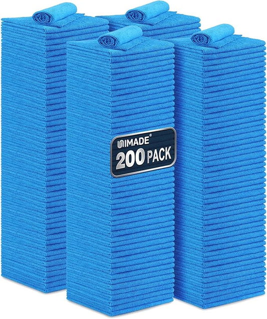 UNIMADE Shop Towel Rag, 200 Pack Reusable Rags Bulk | Microfiber Cleaning Cloth Lint Free Towels for Car Kitchen Automotive Bar Mechanic Restaurant Garage, 11.5"x 11.5", Blue by Unimade