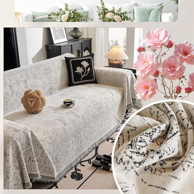 ROOMLIFE Couch Cover Boho Sofa Covers for 3 Cushion Couch Washable | Furniture Protector Sofa Couch Cover for Dogs, Soft Breathable Sofa Slipcover, Couch Throw Blankets with Tassels 71''X118'' - Image 6