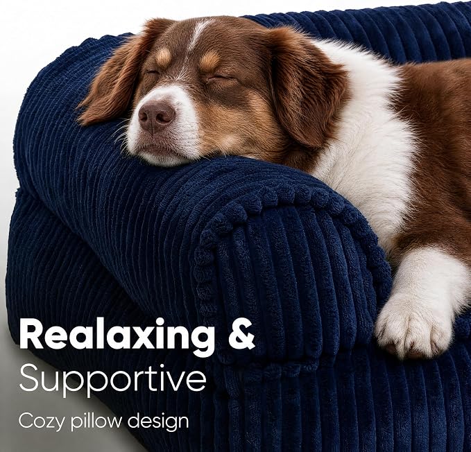 FUKUMARU Cute Dog Bed, Thickened Orthopedic Dog Sofa, Waterproof&Washable | 36" Corduroy Dog Couch with 4" Extra-Thick Egg-Crate Foam, Large Pet Bed for Medium to Large Dogs - Image 2