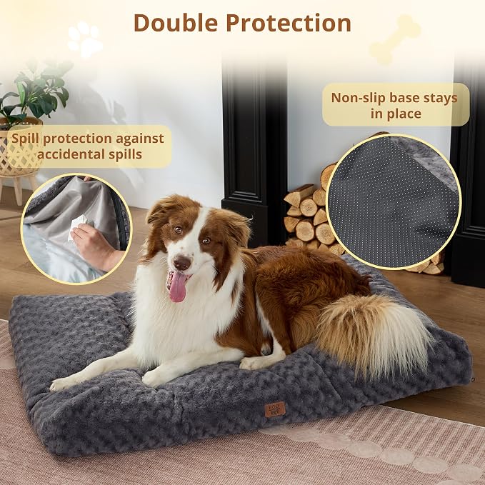 EGOHOME Dog Bed for Large Dogs, Shredded Memory Foam, Washable, Non-Slip | Balanced Support Foam, CertiPUR-US, Removable Washable Cover, Rose Velvet, Dog Crate Bed & Kennel Pad, 35 x 23 Inch, Gray - Image 4