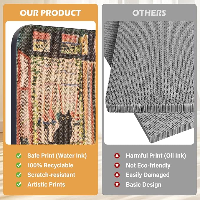 2 Pack Cat Wall Scratcher, Art Cat Scratching Board for Cats | Wall Mounted Cat Scratch Pad, Water-Based Ink, Hook&Loop Strips, Floor or Wall Use, 16.7x11x1 Inch, Window & Garden - Image 6