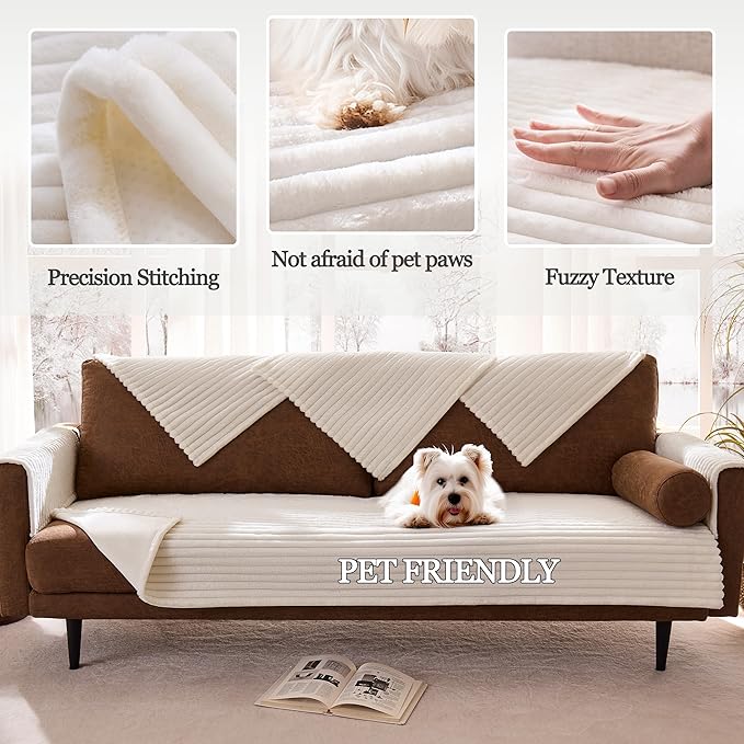 100% Waterproof Couch Arm Covers 2pcs, Fuzzy Chair Arm Covers Thick Soft Recliner Chair Armrest Protectors, Non-Slip Couch Armrest Cover Pet mats for Sofa (White, 22" x 22" 2 Pack) - Image 4