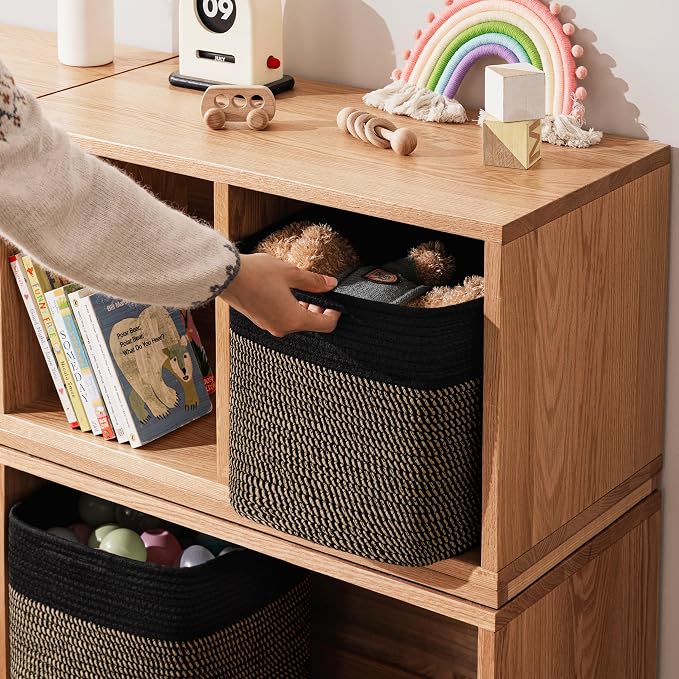 joybest 11inch Cube Storage Bins, Cotton Rope Woven Organizer Basket | Set of 4 Cube Bin Square Shelves Organizer Closet Storage, Nursery, Toy Organization, Black&Dark Brown - Image 4