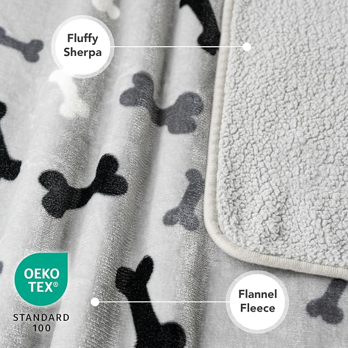 PETAMI Sherpa Fleece Waterproof CAT and Dog Blanket, Bone Gray, Queen - Image 3