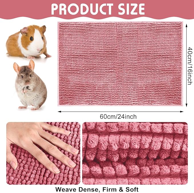 Amylove 4 Pcs Guinea Pig Cage Liner 16 x 24 Inch Washable Chenille Pee Pads Pet Dog Cat Bedding Training Mat Reusable for Small Animals Puppy Bunny Hamster Chinchilla - Image 2