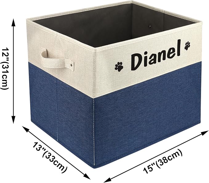 PET ARTIST Large Dog Toy Basket, Custom Toy Bin Box Personalized with Pet's Name, Collapsible Pet Storage Baksets With Handle for Toys,Blankets,Accessories- Navy Blue - Image 3