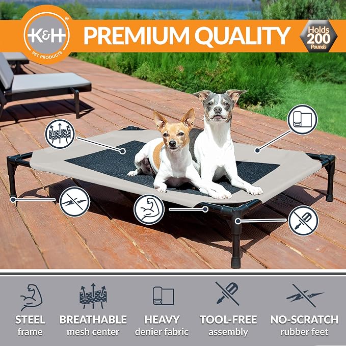 K&H Outdoor Elevated Dog Bed - Cooling Raised Dog Bed for Small & Medium Pets, Breathable Mesh Center Hammock Design, Indoor/Outdoor Washable Cover, Portable Metal Frame, Taupe, Medium 32x25in - Image 2