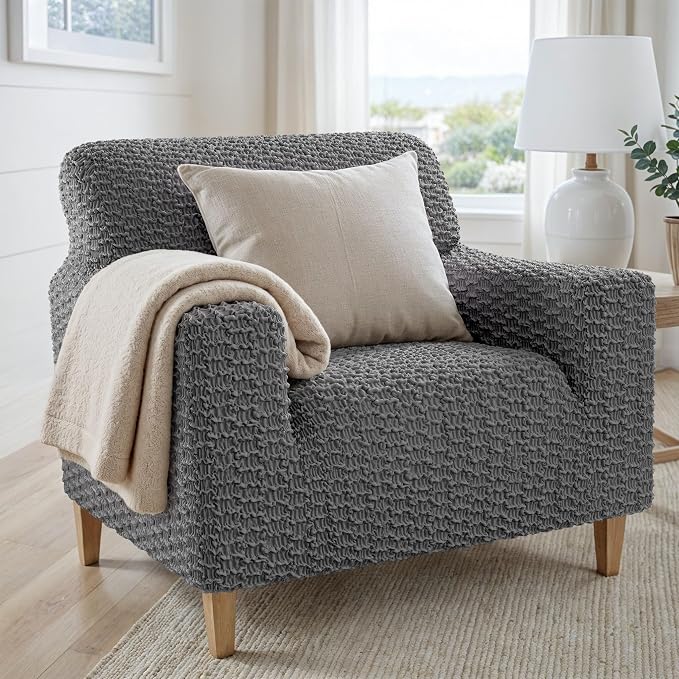 PAULTO BY GA.I.CO. Stretch Sofa Slipcovers – Soft Elastic Fabric Couch Cover for Armchair Loveseat 3-Seater & 4-Seater Sofa Cover – Non-Slip Furniture Protector Washable - Dark Grey (21"-39" Wide) - Image 2