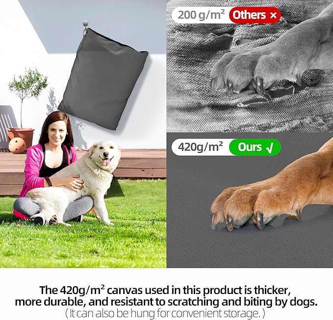Sytopia 47 Inch Canvas Outdoor Dog Bed for XXL Dogs, Durable Dog Bed with Waterproof Machine Washable Removable Cover, Indoor Patio Pet Pad for Crate, Dark Grey - Image 2