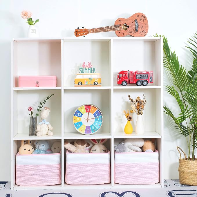 MINTWOOD Design 3-Pack Storage Baskets for Shelves, Decorative Baskets for Organizing, Woven Baskets for Storage, Book Basket, Cube Organizer, Cube Storage Bin Box, Closet Organizers, Light Pink - Image 4