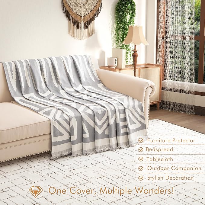 Couch Cover for 2-3 Cushion Couch Sofa Pet Friendly, Boho Sectional L Shaped Sofa Cover Washable for Dogs Cats Kids, Leather Furniture Protector Slipcover Decor for Living Room, 71"x118" - Image 5