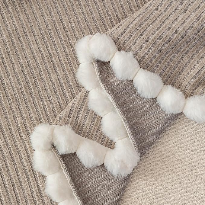 Gray Chenille Couch Cover for Pets, Washable Striped Geometric Sofa Cover for 3 Cushion Couch, Boho Sofa Slipcover for Living Room, Thick Sectional Furniture Protector with Cute Pom Pom Edge-71x150IN - Image 6