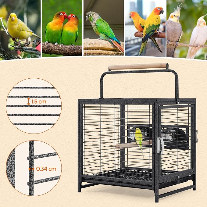 Yaheetech 25.5" Small Bird Cage, Wrought Iron Bird Travel Cage with Wooden Perch Handle & Seed Guard for Conures, Budgies, Lovebirds & Small to Medium Birds - Image 9