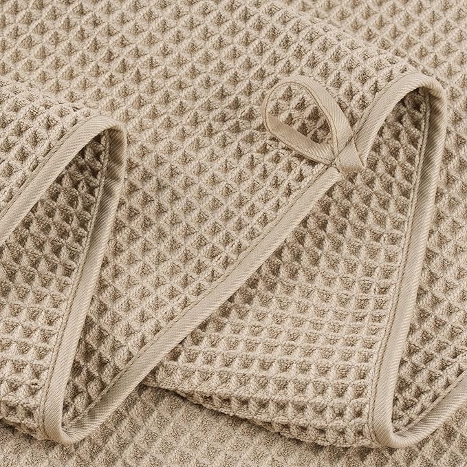 POLYTE 430 GSM Microfiber Quick Dry Lint Free Oversize Bath Towel Set, 6 Piece (Waffle Weave) - Image 4