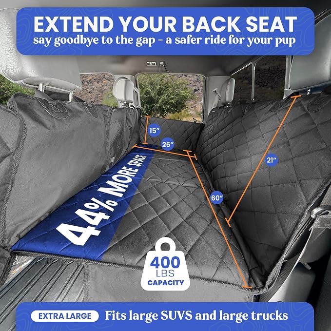 4Knines Back Seat Extender for Dogs, Hard Bottom Waterproof Backseat Protector with EZ Door Guard (Camo, XL) - Image 2