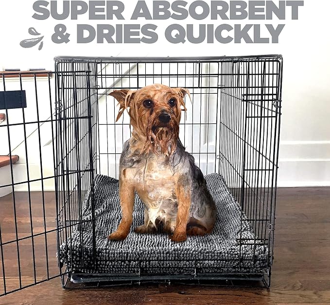 Soggy Doggy Crate Mate Dog Bed - Microfiber Chenille Mat, Travel Bed for Dog - Ultra-Absorbent Kennel Plush Pad (Gray, Medium 20” x 30”) | Reversible chenille pad; absorbs 7x its weight; fits wire, plastic crates & cars; puppy to senior dog; quick-dry - Image 2