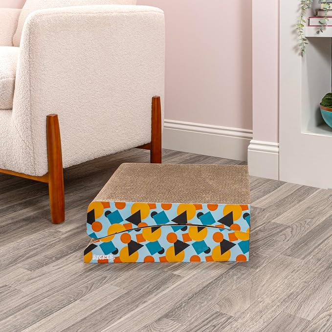 CSR1011A Eero 32" Modern Cardboard Foldable Lounge Cat Scratcher with Catnip, Blue/Orange - Image 6