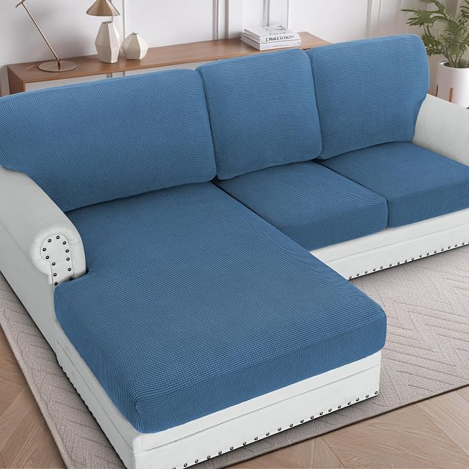 H.VERSAILTEX Sectional Couch Covers 3 Pieces Sofa Seat Cushion Covers L Shape Separate Cushion Couch Chaise Cover for Both Left/Right Sectional Couch (Seat Only: 1 Chaise + 2 Sofa, Dusty Blue) by HVERSAILTEX