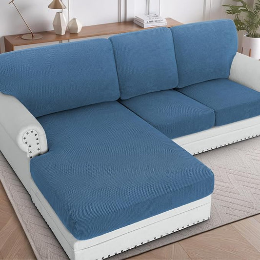 H.VERSAILTEX Sectional Couch Covers 3 Pieces Sofa Seat Cushion Covers L Shape Separate Cushion Couch Chaise Cover for Both Left/Right Sectional Couch (Seat Only: 1 Chaise + 2 Sofa, Dusty Blue) by HVERSAILTEX