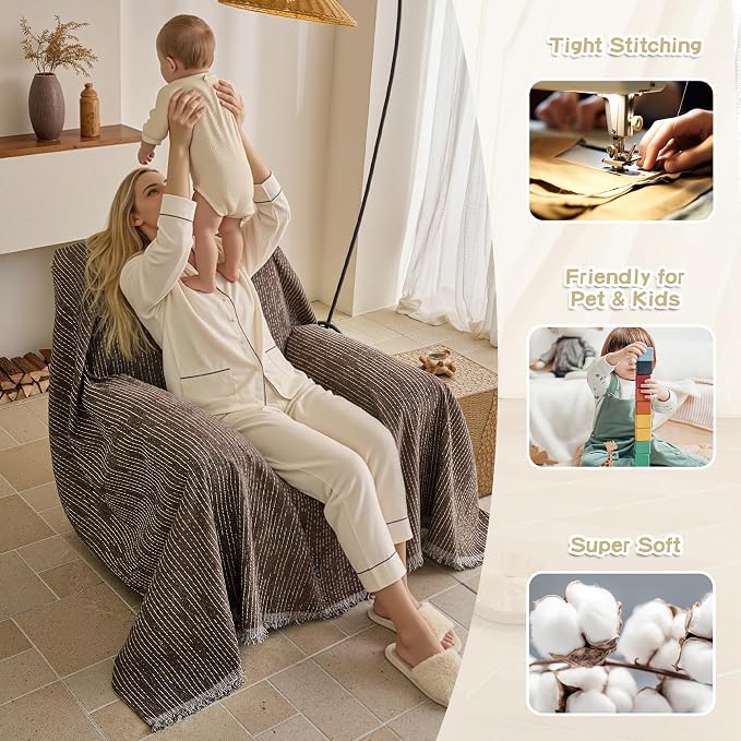 MYSKY HOME Oversized Armchair Couch Cover for 1 Cushion Couch, Washable Sofa Protector, Chair Couch Covers Sofa Covers Sofa Throws Sofa Slipcovers Futon Cover for Pet, Kid, 71"X91", Deep Chocolate - Image 2