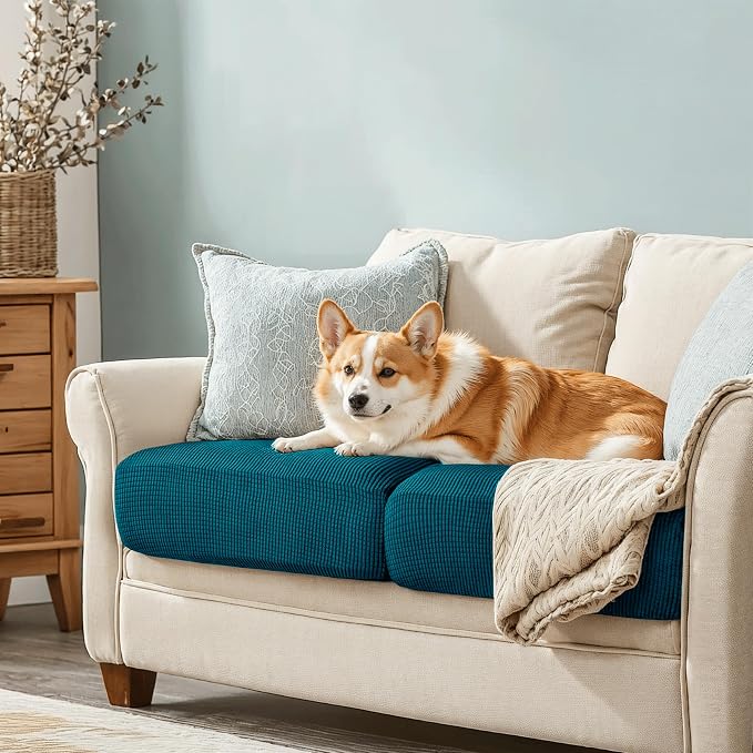 CHUN YI 2Piece Stretch Couch Cushion Covers, Sofa Seat Slipcovers for Pets, Suitable for Armchair Loveseat Sofa with Spandex Jacquard Washable Fabric (2Piece,Teal) - Image 7