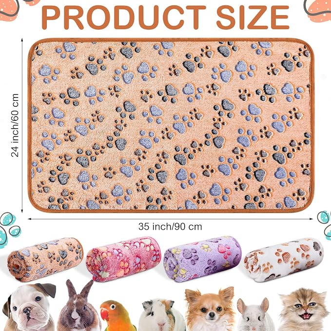 Reginary 4 Pcs Waterproof Guinea Pig Blankets Washable Small Animal Fleece Bedding Absorbent Guinea Pig Cage Liners Reusable Training Pee Pad Pet Sleep Mat for Hamster(Paw Print,35 x 24 Inch) - Image 3