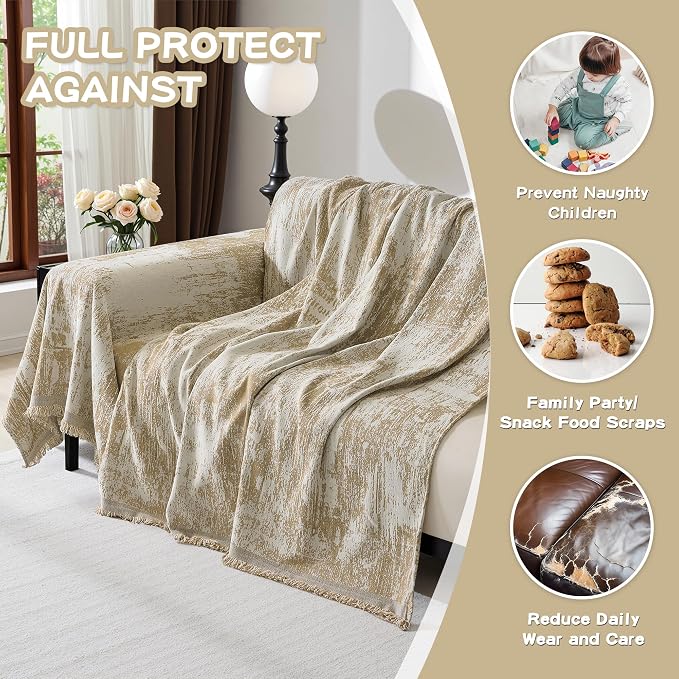 MEETSKY Couch Cover Boho Sofa Covers Couch Covers for 3 Cushion Couch Sofa Pet Friendly, Sofa Cover Washable Abstract Geometric Sofa Slipcover for Sectional Sofa Cover with Tassel, 91" x 134", Khaki - Image 4