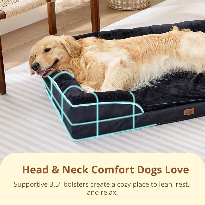 EGOHOME Orthopedic Dog Bed with Sides for Large Dogs 44x32x6.5in Black | Water Resistant Egg Crate Foam Dog Couch with Removable Washable Cover & Non-Slip Bottom, Comfort Support Pet Sofa - Image 3
