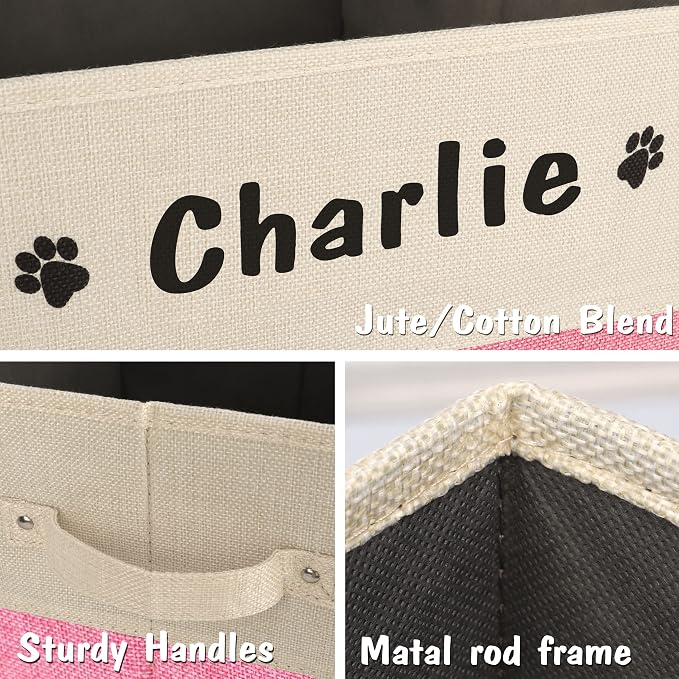 PET ARTIST Large Dog Toy Basket, Custom Toy Bin Box Personalized with Pet's Name, Collapsible Pet Storage Baksets With Handle for Toys,Blankets,Accessories- Pink - Image 7