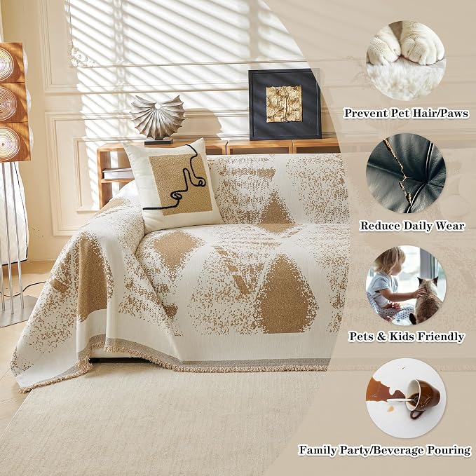 MYSKY HOME Couch Cover for Dogs Washable Khaki Rhombic Couch Sofa Protector Dogs Pets Friendly Chenille Geometric Sofa Covers Soft Durable Farmhouse Sofa Slipcovers, 71" X102" - Image 4