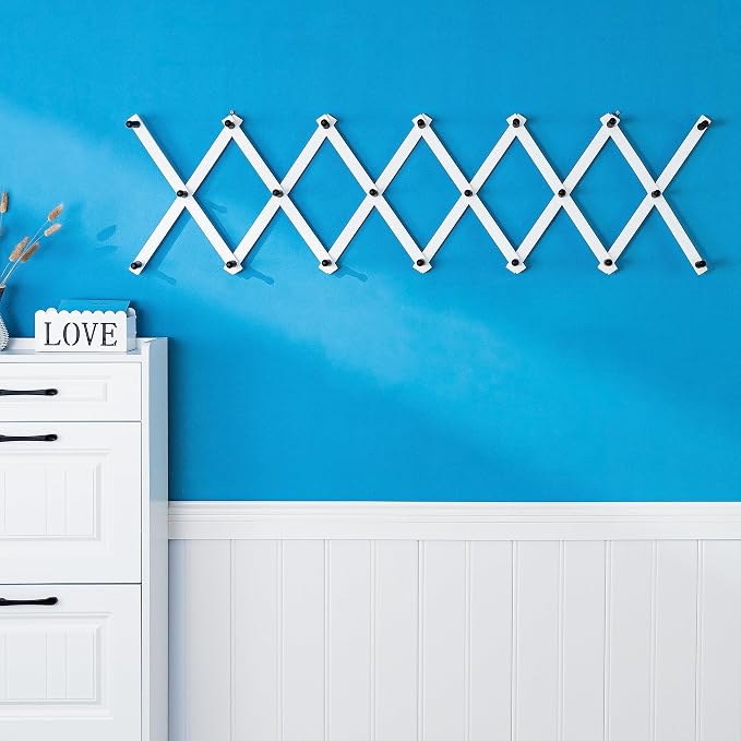SKOLOO Hat Rack for Wall with 20 Hooks, Solid Wooden, Modern, Expandable Coat Rack Wall Mount for Coats, Hats, Bags, Baseball Caps, Black on White - Image 2