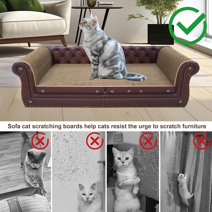COOZMENT Scratching Sofa, Couch Shaped Thick Scratching Cardboard, Lounge Bed for Indoor Rest&Play, Sofa Scratcher Pad (Brown, 39.4" L X 14" W X 11" H) - Image 3