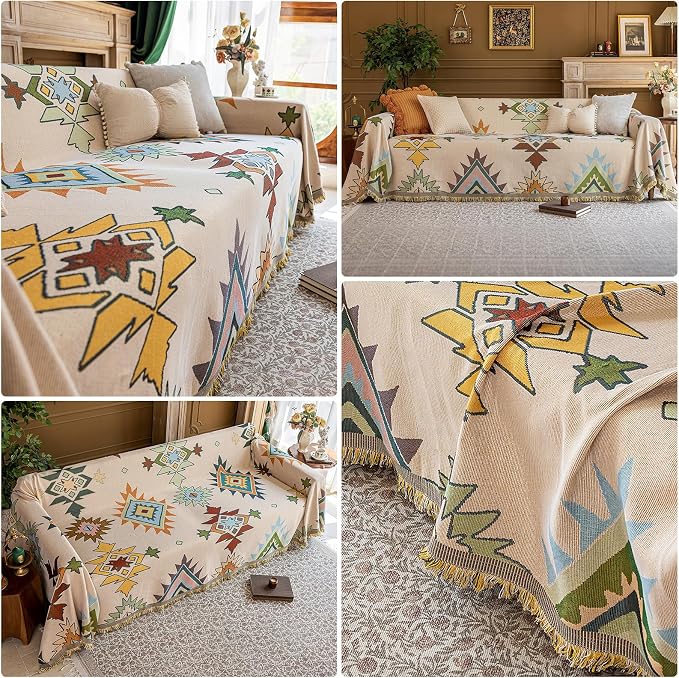 Deep Dream Boho Couch Cover Blanket, Soft Chenille Sofa Covers for 3 Cushion Couch, Sofa Slipcovers Washable Living Room Furniture Protector for Dogs Pets, 71"x134" - Image 3