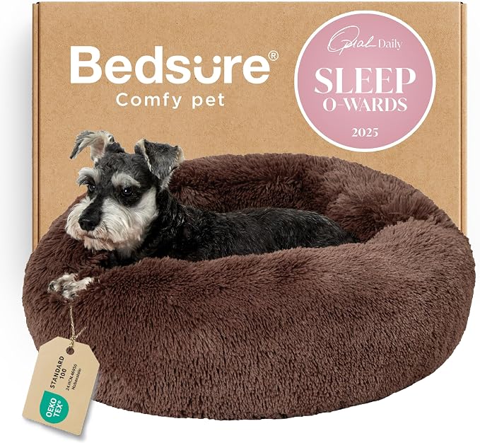 Bedsure Calming Small Dog Bed Donut Washable Cat＆Puppy Bed,23 inches Coffee | Fluffy Faux Fur Round Cuddler,Machine Washable,Anti-Slip Bottom,Anti-Anxiety,Deep Sleeping for Large Cat & Pets Up to 25 Lbs by Unknown