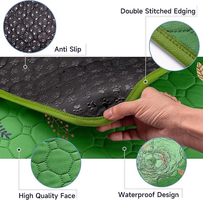 Sunheir Washable Pee Pads for Dogs Large 48" x 48" 2-Pack Reusable Puppy Pads Pet Training Pads, Absorb Dog Mats, Whelping Pad, Non-Slip Protects Against Urine Leakage (Leaves - Green, 48x48) - Image 4