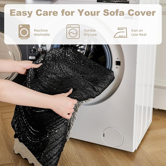 Couch Cover for Dogs Washable Sofa Cover, Sectional Couch Covers, Sofa Covers for 2 Cushion Couch, Non Slip Stripe Sofa Slipcovers Furniture Protector (Black 91x102) - Image 8