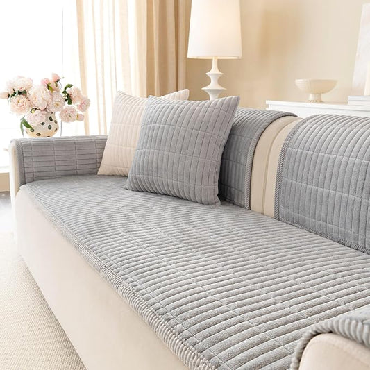 Velvet Washable Dog Couch Cover, Non-Slip Waterproof Pet Sofa Protector for Cushion Sectional, L-Shaped Sofa & Loveseat, Machine Washable(1PC/27.6"x27.6",Light Grey) by Aucrovee