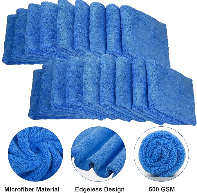 Shimeyao 30 Pcs 16 x 16 Inch Microfiber Towels for Cars, 500 GSM Edgeless Plush Car Detailing Towels, Lint Free Scratch Free Cleaning Cloths for Drying, Washing, Polishing, Waxing, Home (Dark Blue) - Image 3