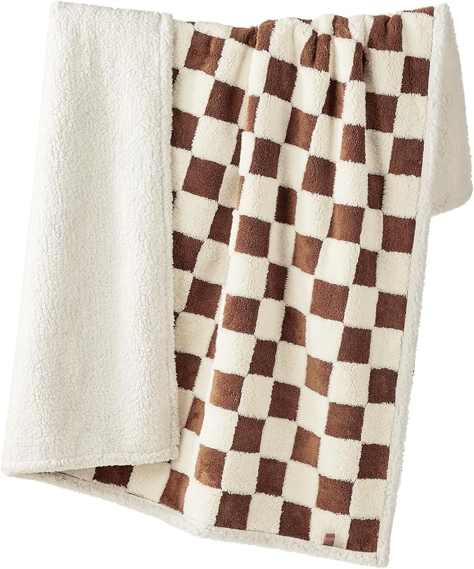 LE SURE Waterproof Blanket for Bed Cute Cozy 3D Jacquard, Twin（60x80） | Dog Blankets for Large Dogs, Pet Aesthetic Gift, Warm Soft Sherpa Throw, Reversible Couch Protector, Brown Checks - Image 6