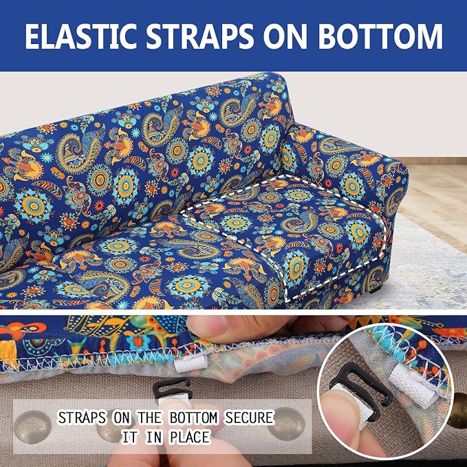 hyha Stretch Couch Covers, Chair/Sofa Covers, Armchair Slipcover for Dogs | Floral Pattern, Printed, 2 Pieces, Separate Couch Cushion Slipcover, Soft Chair Cover with Elastic Bottom for Pets (Armchair) - Image 5