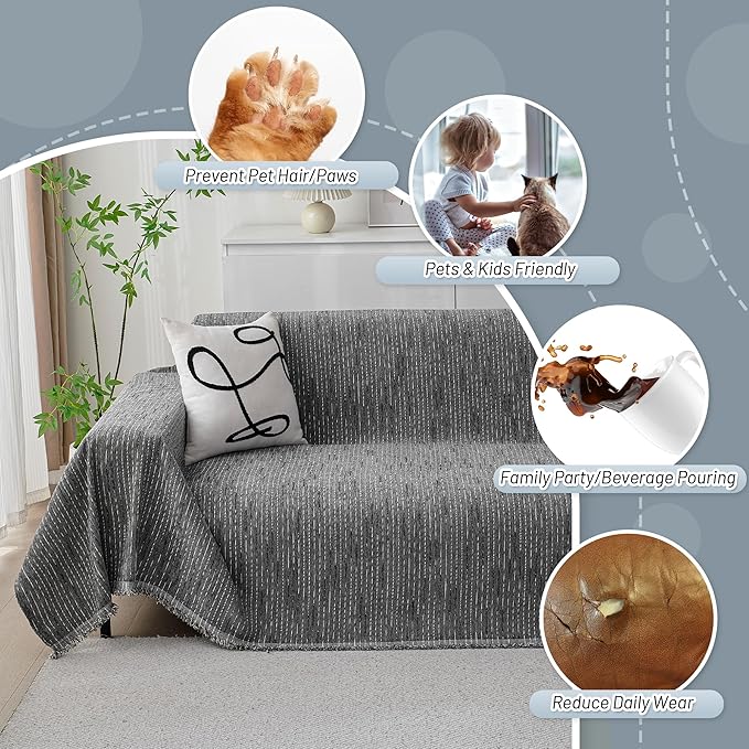 MYSKY HOME Couch Covers for Sofa, Dog Couch Cover Protector, Dark Grey Lines Sofa Covers for Sectional L Shape, Pets Couch Throw Cover Washable Durable Large Couch Cover for Dogs, Cats, 71"X102" - Image 5
