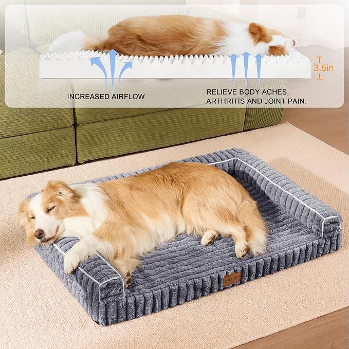 Orthopedic Calming Large Dog Bed Pet Sofa Bed 36''X24'' Grey | 3-Sided Pet Couch Large Sized Dog, Soft Egg-Crate Foam Dog Mat, Waterproof Removable Washable Cover, Nonskid Bottom Cat Bed - Image 5