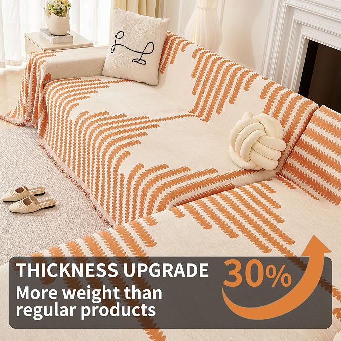 HAOMAIJIA Boho Sofa Covers Couch Covers for 2 Cushion Couch Sofa Pet Friendly Soft Thick Non Slip Couch Cover for Dogs Washable Sectional Couch Covers L Shape Furniture Protector (Orange, 71"x102") - Image 3