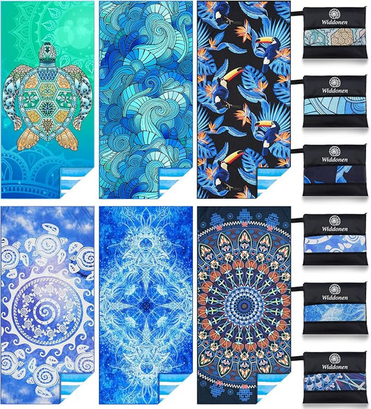 Widdonen Microfiber Beach Towel,Compact 6 Pack-71x32 Inch with Bag Travel | Extra Large,Lightweight,Thin,Sand Free,Quick Dry,Absorbent.Packable for Camping,Swim,Pool,Bath,Picnic,Cruise Essentials Gift by WIDDONEN