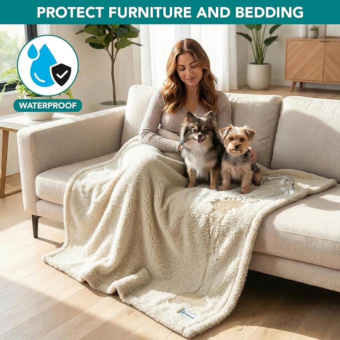 PetAmi Fluffy Waterproof Dog Blanket for Couch and Bed, Reversible Sherpa Pet Throw, Pee Proof Furniture Protector Sofa Cover, Washable Cat Blanket for Small Medium Dogs and Cats (Beige Cream, 29x40) - Image 2