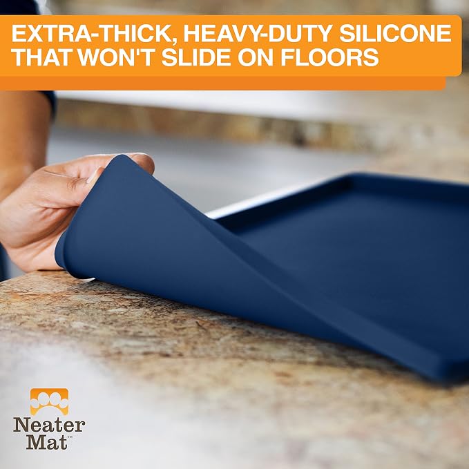 Neater Pet Brands Neater Mat Pet Mats for Food and Water, Cat & Dog Bowl Mat Waterproof Silicone, Feeding Tray, Dog Food Mats for Floors, Placemat w/Raised Edge for Under Bowls, 32" x 24", Dark Blue - Image 4