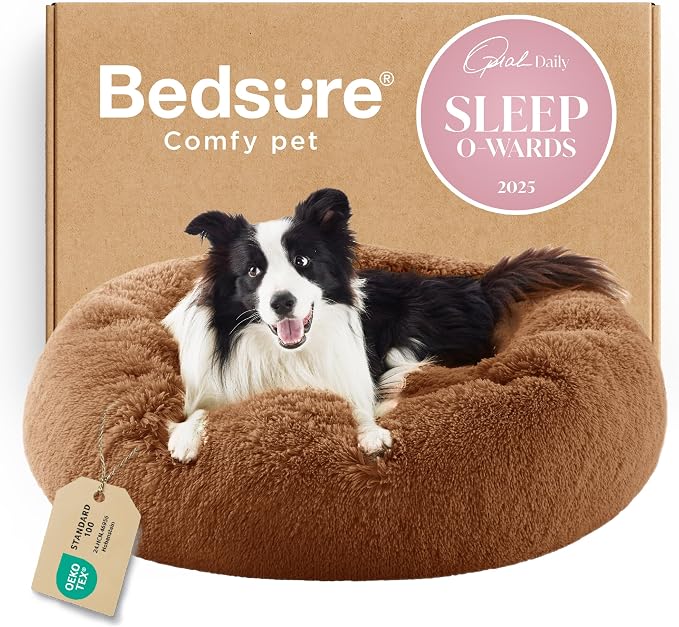 Bedsure Calming Dog Beds Large Sized Dog Donut Washable Pet Bed,36in Copper | Fluffy Faux Fur Round Cuddler,with Removable Washable Cover,Anti-Slip Bottom,Anti-Anxiety,Deep Sleeping for Pets Up to 80 Lbs by Unknown