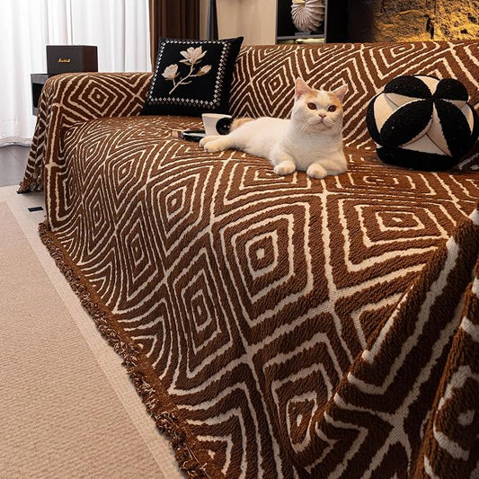ROOMLIFE Couch Cover 3 Cushion Sofa, Washable Non Slip Furniture Sofa Protector Cover, Soft Chenille Sofa Slipcovers Sectional L Shape Dogs Couch Cover Throw Blanket with Tassels 71''X150'' by ROOMLIFE