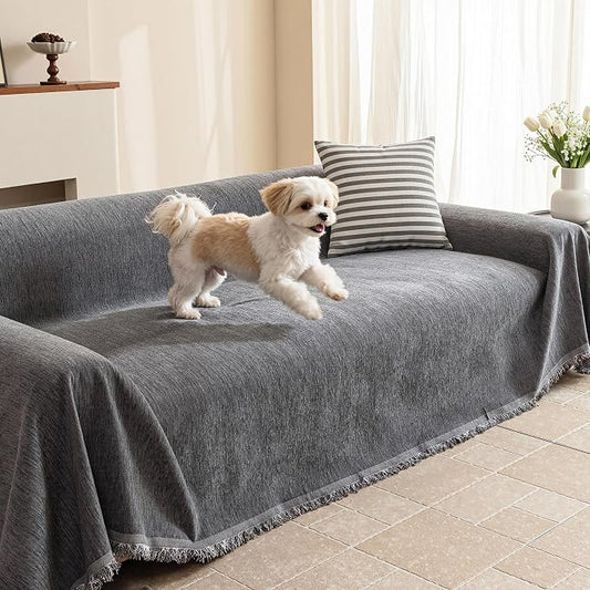 MEETSKY Grey Couch Cover for Dogs Washable Chenille Sofa Covers Blanket Sectional Couch Cover，Thick Loveseat Covers L Shaped Sofa Slipcover for Pets, 71"x 102" by MEETSKY